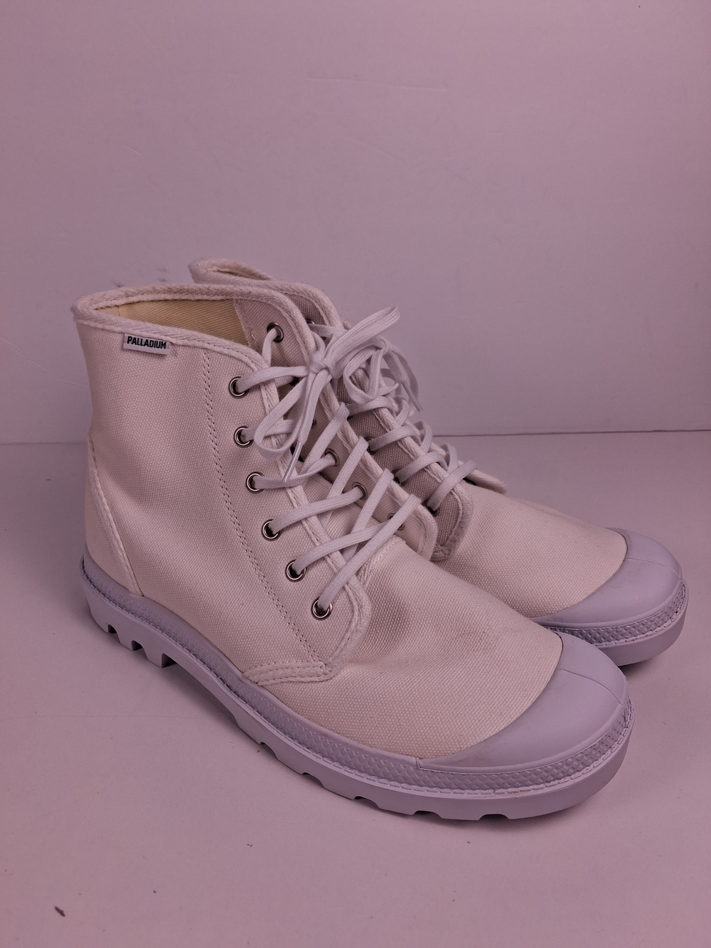 Palladium Pampa Hi Originale Canvas Boots Mens 10 Triple White Combat Minimalist